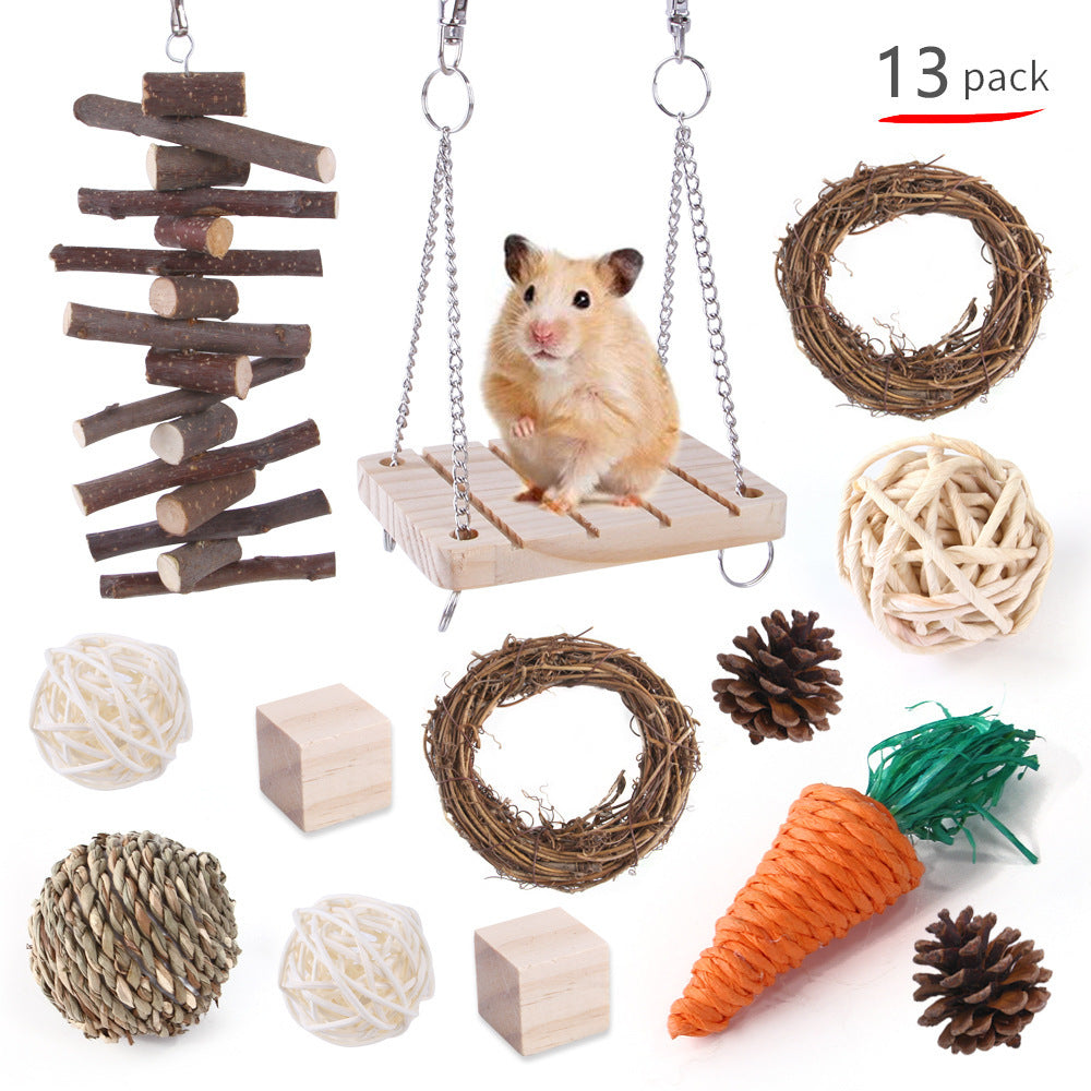 JMT-008970 Wooden Chew Toys for Small Pets - Multi-Set Molar Supplies for Rabbits, Guinea Pigs, and Parrots