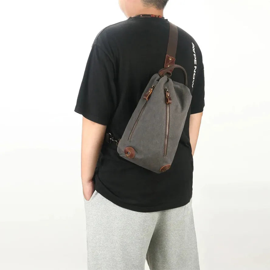 JMT-009034 Multifunctional Retro Casual Men's Shoulder Bag in Heavyweight Waxed Canvas