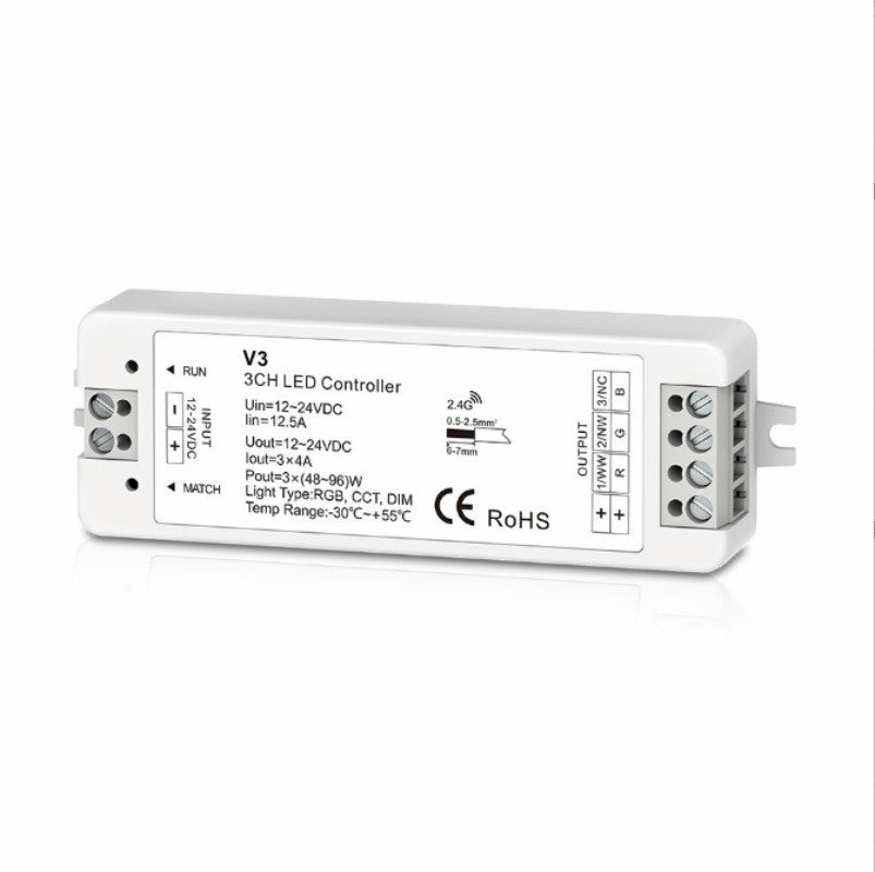 JMT-009226 Wireless RF LED Dimmer Switch Controller for 12V, 5V, 24V, 36V RGB Lighting, 8A Capacity