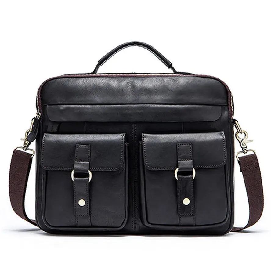 JMT-009546 Vintage Soft Genuine Leather Cowhide Men's Crossbody Briefcase for Daily Business Use