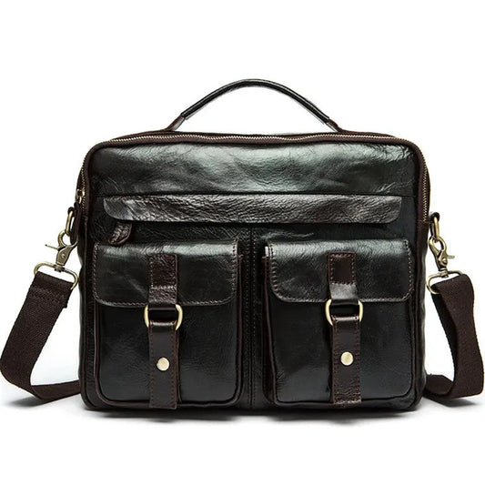 JMT-009546 Vintage Soft Genuine Leather Cowhide Men's Crossbody Briefcase for Daily Business Use