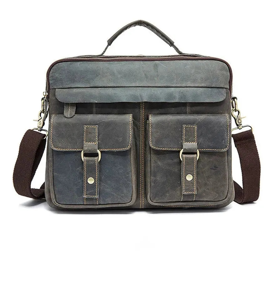 JMT-009546 Vintage Soft Genuine Leather Cowhide Men's Crossbody Briefcase for Daily Business Use