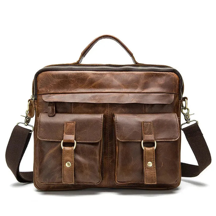 JMT-009546 Vintage Soft Genuine Leather Cowhide Men's Crossbody Briefcase for Daily Business Use