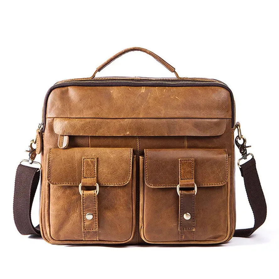 JMT-009546 Vintage Soft Genuine Leather Cowhide Men's Crossbody Briefcase for Daily Business Use