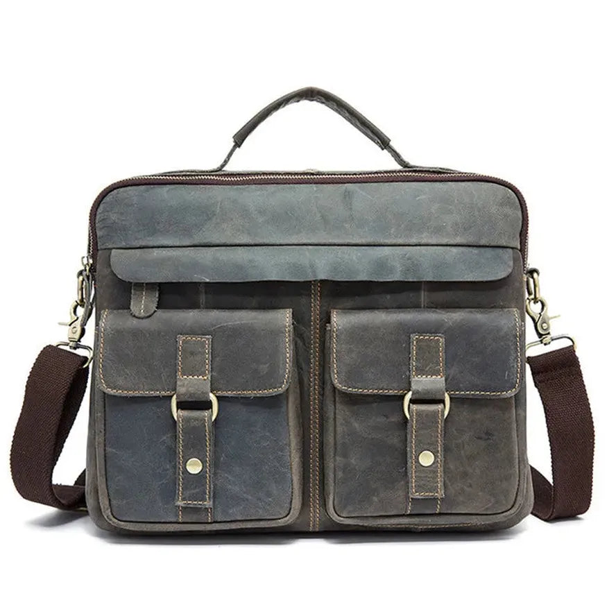 JMT-009546 Vintage Soft Genuine Leather Cowhide Men's Crossbody Briefcase for Daily Business Use