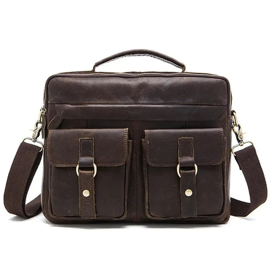 JMT-009546 Vintage Soft Genuine Leather Cowhide Men's Crossbody Briefcase for Daily Business Use
