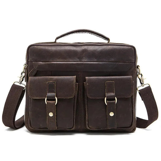 JMT-009546 Vintage Soft Genuine Leather Cowhide Men's Crossbody Briefcase for Daily Business Use