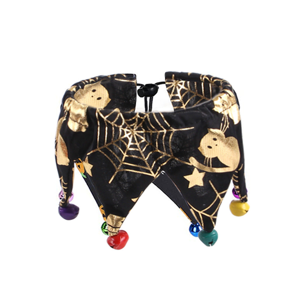 JMT-009930 Skull Pattern Cat Cape Hat and Scarf Set - Halloween Pet Costume with Spider Web Design