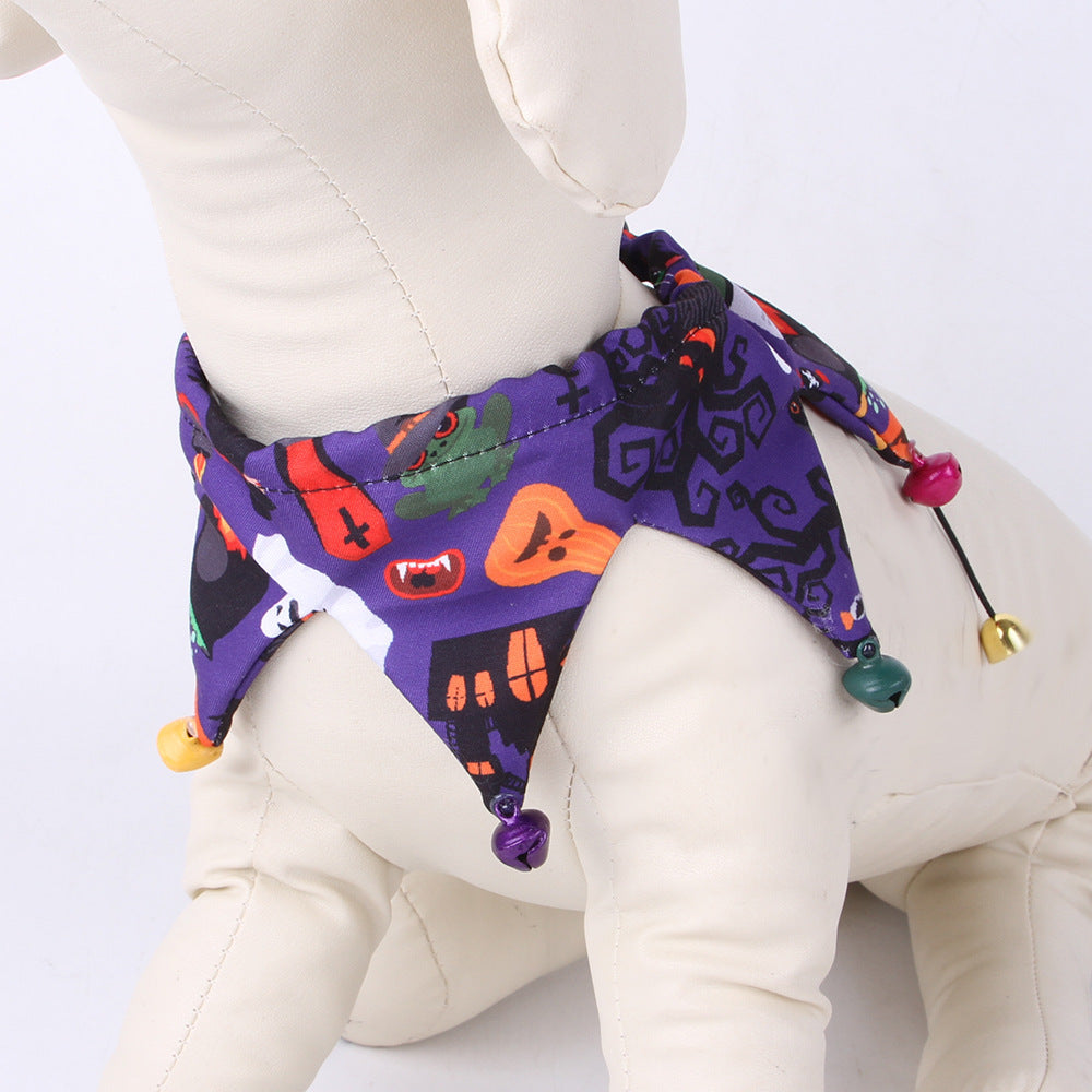 JMT-009930 Skull Pattern Cat Cape Hat and Scarf Set - Halloween Pet Costume with Spider Web Design