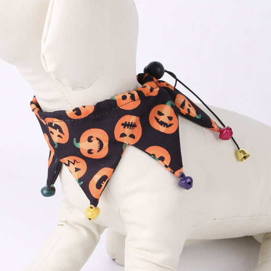 JMT-009930 Skull Pattern Cat Cape Hat and Scarf Set - Halloween Pet Costume with Spider Web Design