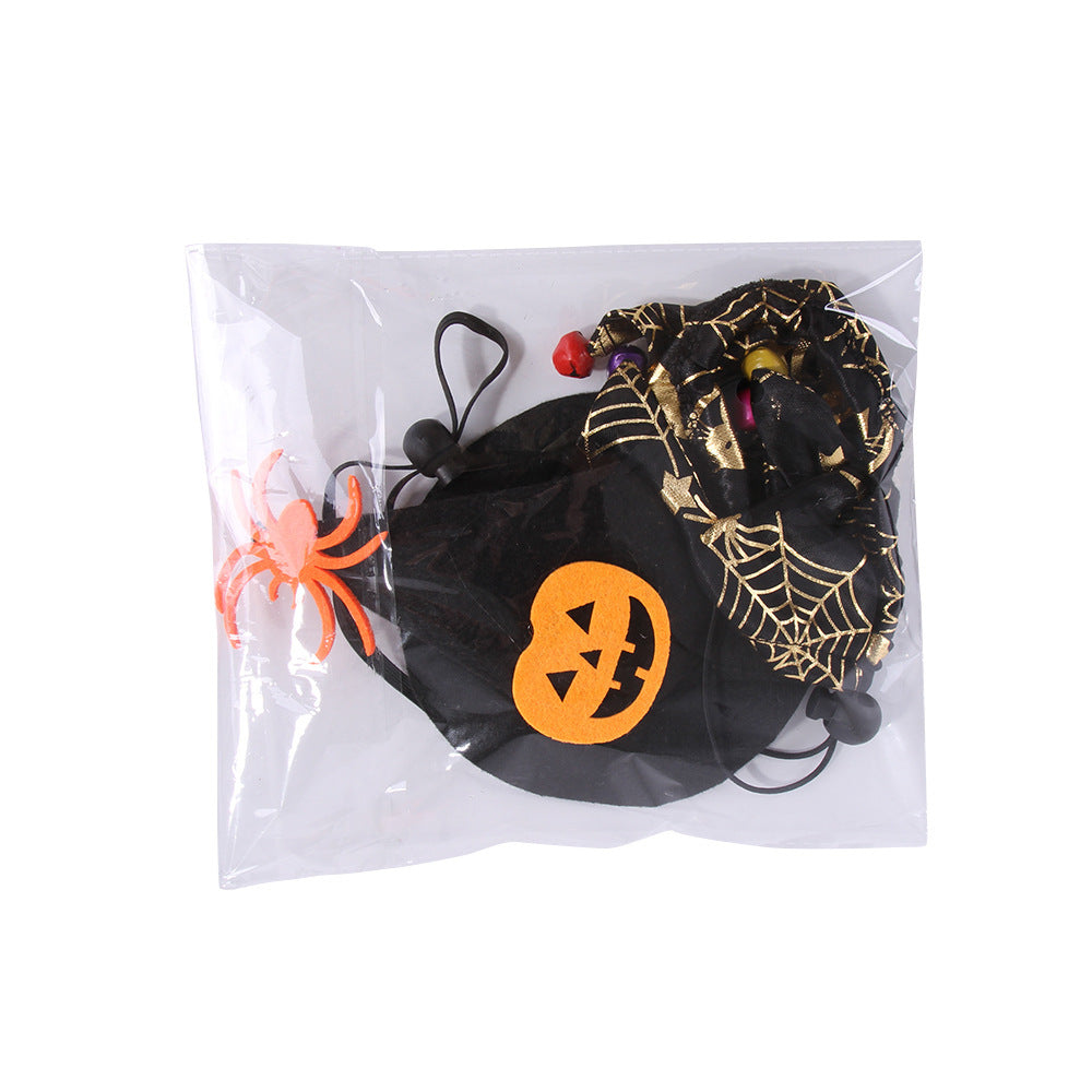 JMT-009930 Skull Pattern Cat Cape Hat and Scarf Set - Halloween Pet Costume with Spider Web Design