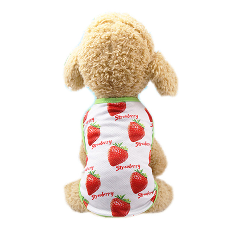 JMT-010058 Fruit Pattern Pet Skirt and Vest in Mesh Cloth - Summer Pet Apparel in Pineapple, Banana, and Strawberry Designs