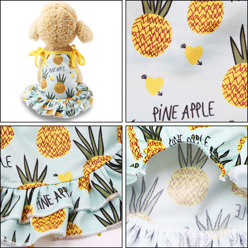 JMT-010058 Fruit Pattern Pet Skirt and Vest in Mesh Cloth - Summer Pet Apparel in Pineapple, Banana, and Strawberry Designs