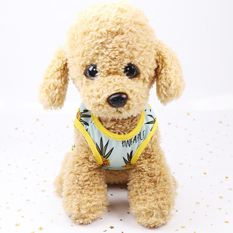JMT-010058 Fruit Pattern Pet Skirt and Vest in Mesh Cloth - Summer Pet Apparel in Pineapple, Banana, and Strawberry Designs