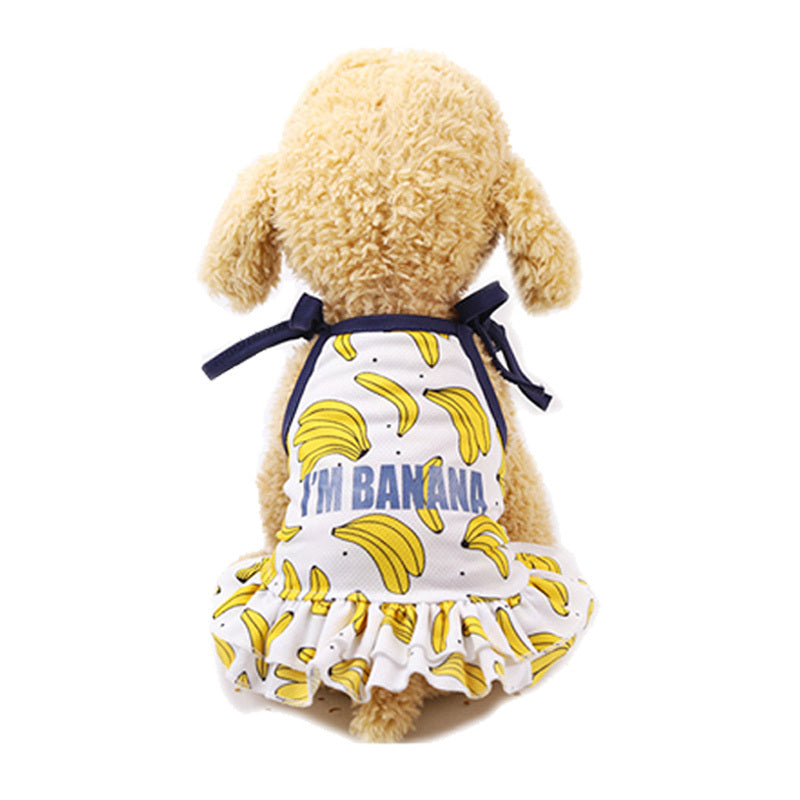 JMT-010058 Fruit Pattern Pet Skirt and Vest in Mesh Cloth - Summer Pet Apparel in Pineapple, Banana, and Strawberry Designs