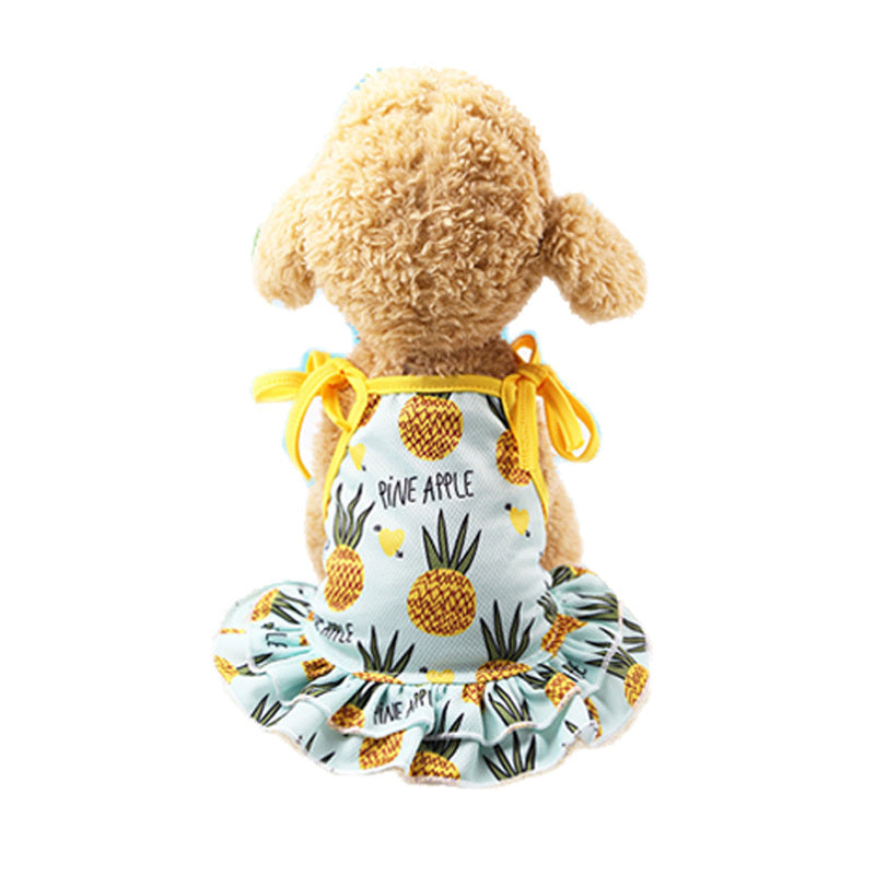 JMT-010058 Fruit Pattern Pet Skirt and Vest in Mesh Cloth - Summer Pet Apparel in Pineapple, Banana, and Strawberry Designs