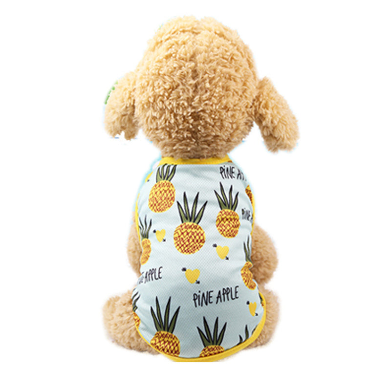 JMT-010058 Fruit Pattern Pet Skirt and Vest in Mesh Cloth - Summer Pet Apparel in Pineapple, Banana, and Strawberry Designs