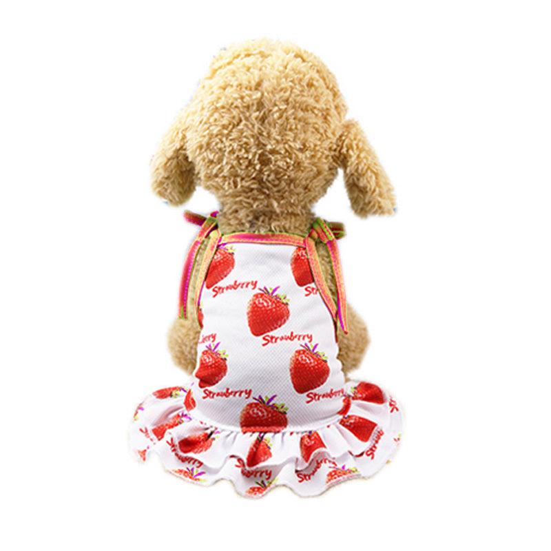 JMT-010058 Fruit Pattern Pet Skirt and Vest in Mesh Cloth - Summer Pet Apparel in Pineapple, Banana, and Strawberry Designs