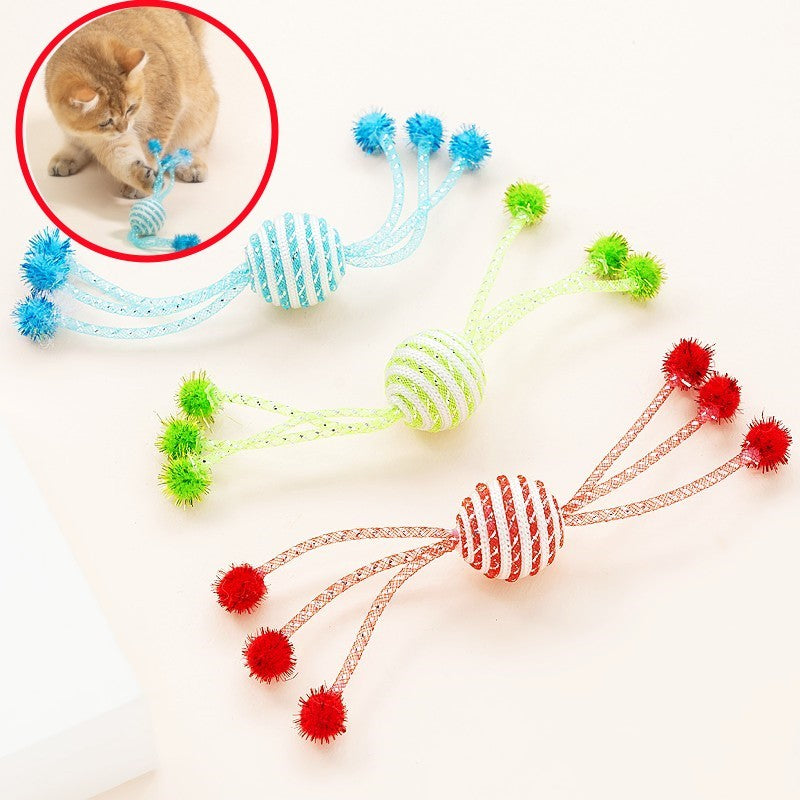 JMT-010122 Interactive Cat Toy Set with Bite-Resistant Wool Ball and Sticks for Engaging Playtime