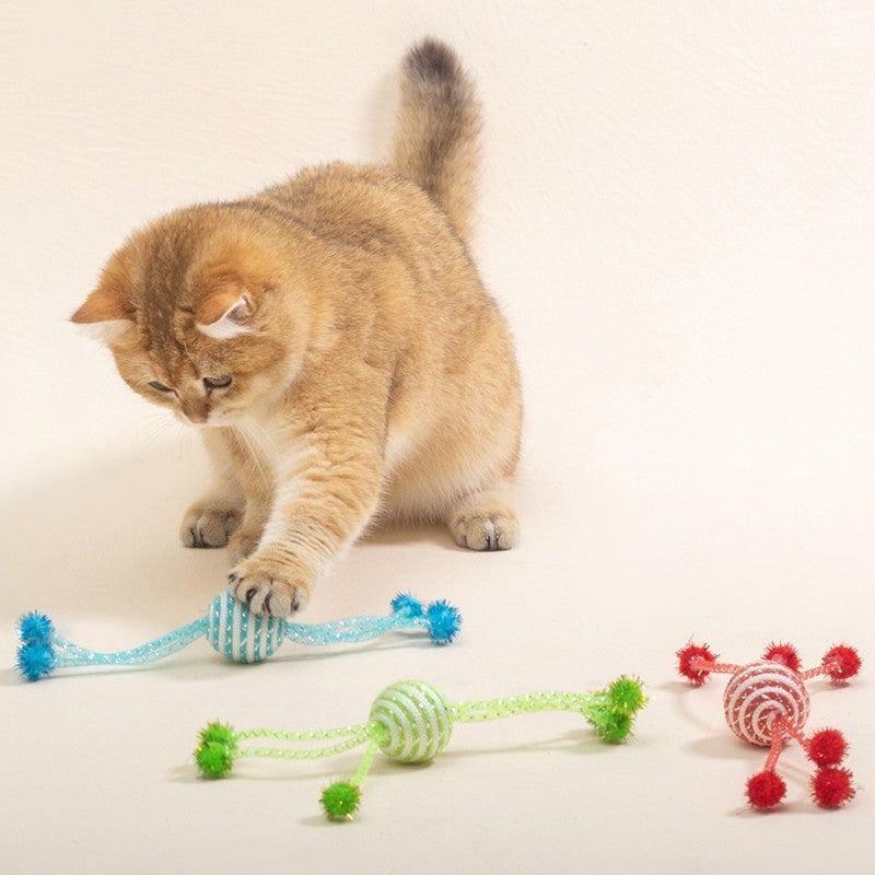 JMT-010122 Interactive Cat Toy Set with Bite-Resistant Wool Ball and Sticks for Engaging Playtime