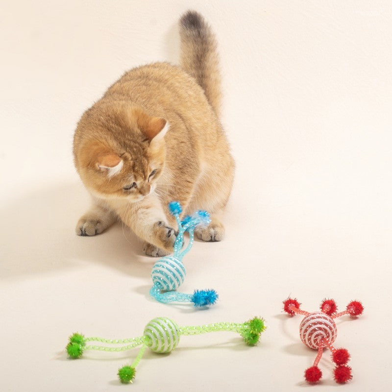 JMT-010122 Interactive Cat Toy Set with Bite-Resistant Wool Ball and Sticks for Engaging Playtime