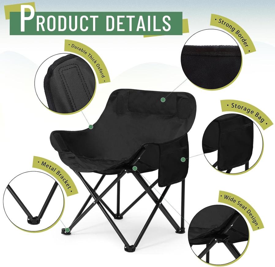 JMT-010186 Portable Folding Camping Chairs - Lightweight 2 Pack with Carry Bag, Supports 330lbs - Ideal for Travel, Picnic, Hiking, Beach, and Fishing