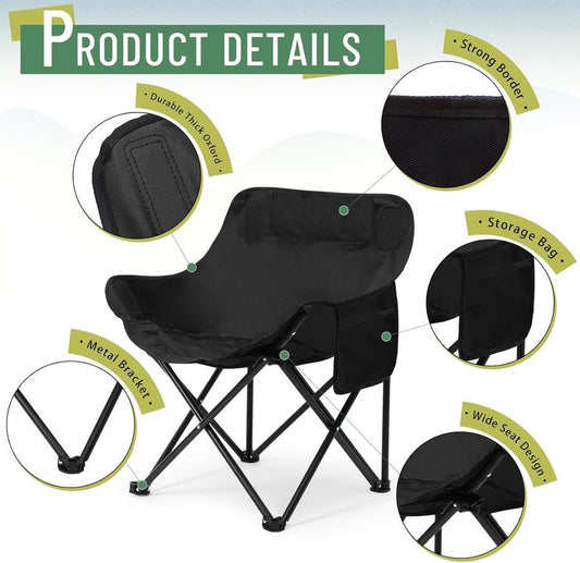 JMT-010186 Portable Folding Camping Chairs - Lightweight 2 Pack with Carry Bag, Supports 330lbs - Ideal for Travel, Picnic, Hiking, Beach, and Fishing