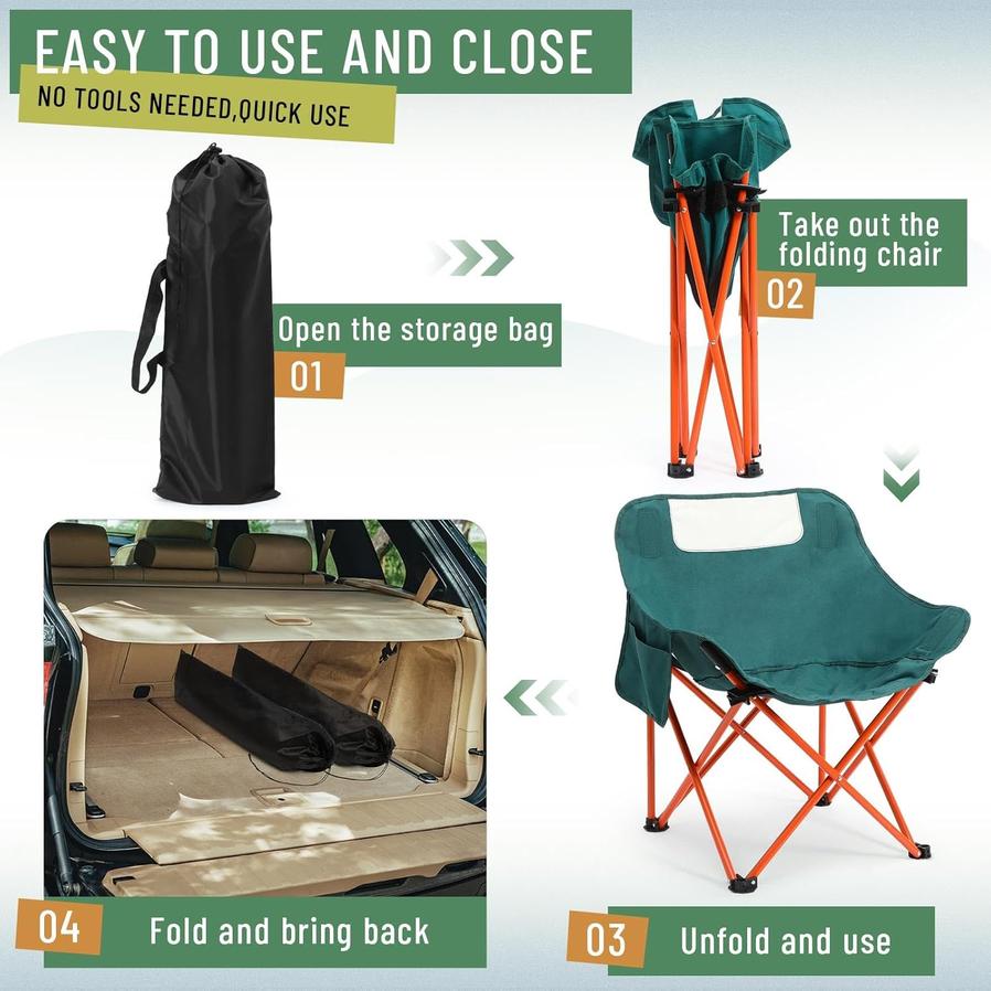 JMT-010186 Portable Folding Camping Chairs - Lightweight 2 Pack with Carry Bag, Supports 330lbs - Ideal for Travel, Picnic, Hiking, Beach, and Fishing