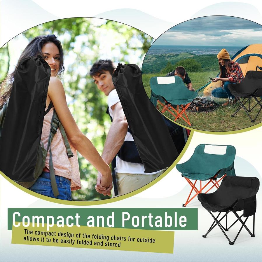 JMT-010186 Portable Folding Camping Chairs - Lightweight 2 Pack with Carry Bag, Supports 330lbs - Ideal for Travel, Picnic, Hiking, Beach, and Fishing