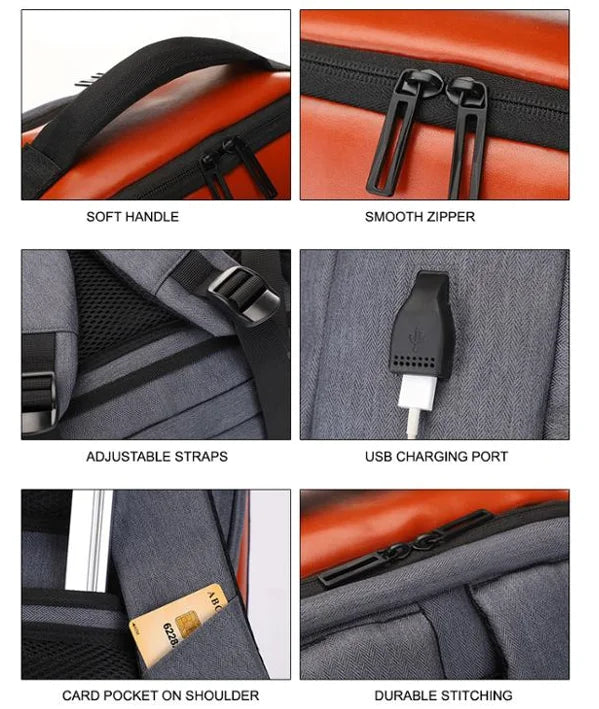 JMT-010314 USB Charging Nylon Laptop Backpack for Students, Multi-Compartment Computer Rucksack