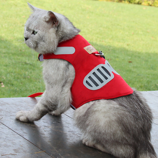JMT-010634 Soft Suede Cat Harness with Traction Rope - Comfortable and Breathable Design for Cats