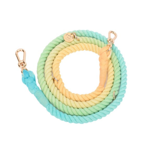 JMT-010954 Rainbow Gradient Multi-Functional Dog Walking Rope and Collar - Hand-Woven Cotton, Various Sizes Available