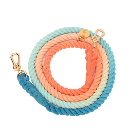 JMT-010954 Rainbow Gradient Multi-Functional Dog Walking Rope and Collar - Hand-Woven Cotton, Various Sizes Available