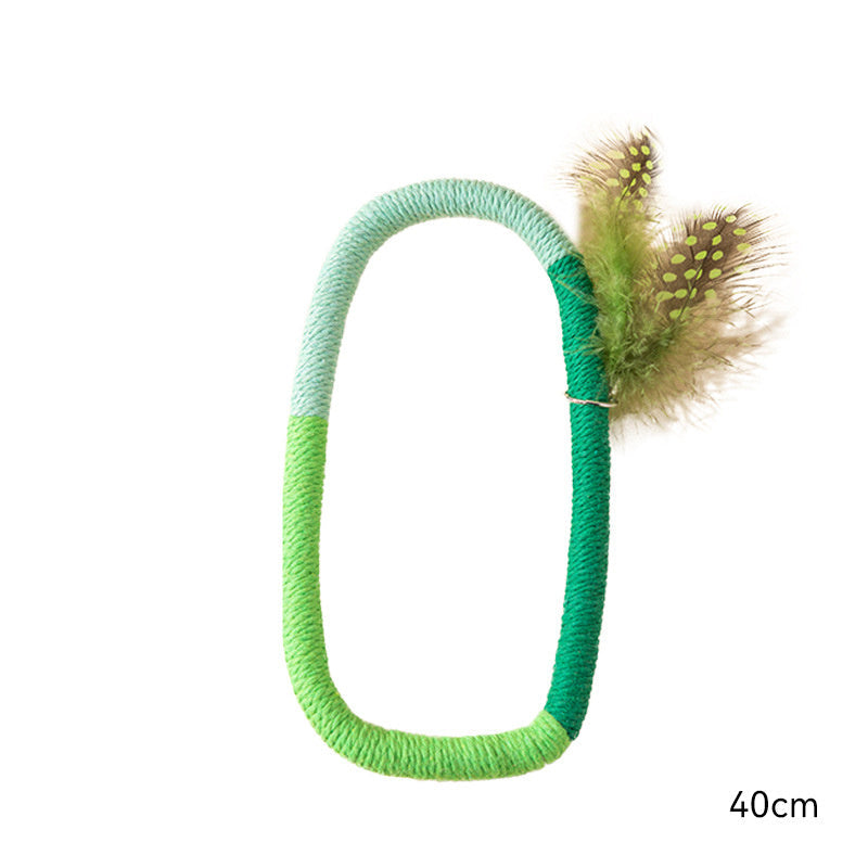 JMT-011274 Interactive Cotton Rope Cat Toy with Catnip and Feathers - Safe Chew and Kicker Toy for Cats and Kittens