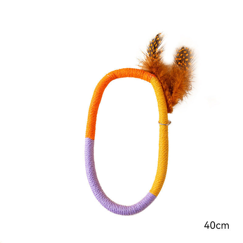 JMT-011274 Interactive Cotton Rope Cat Toy with Catnip and Feathers - Safe Chew and Kicker Toy for Cats and Kittens