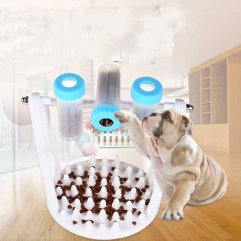 JMT-011466 Interactive Pet Feeding Bowl - Slow Feeder with Silica Gel Base and Fun Food Dispensing Design in Blue, Yellow, and Pink