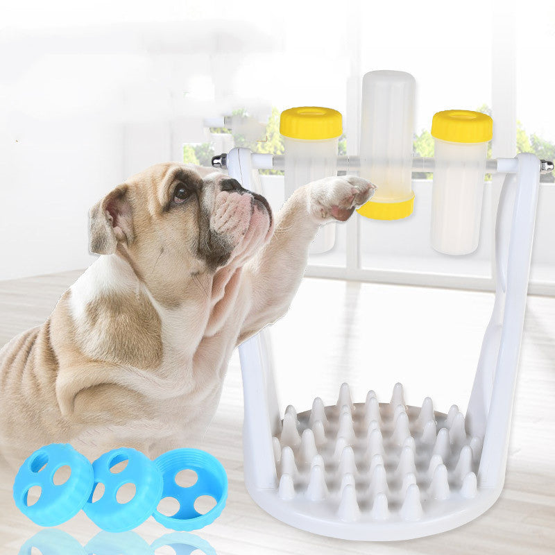 JMT-011466 Interactive Pet Feeding Bowl - Slow Feeder with Silica Gel Base and Fun Food Dispensing Design in Blue, Yellow, and Pink