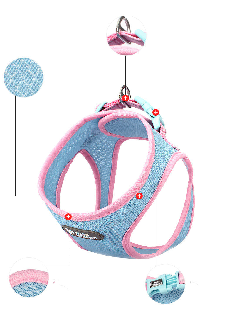 JMT-011786 Pet Chest Harness for Cats and Dogs - Adjustable Leash Set in Powder Blue, Yellow, Dark Blue