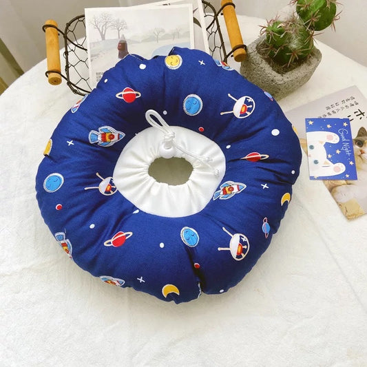 JMT-011914 Soft Cotton Flannel Cat Headgear in Blue - Cute Donut Pattern, Sizes XS to XL