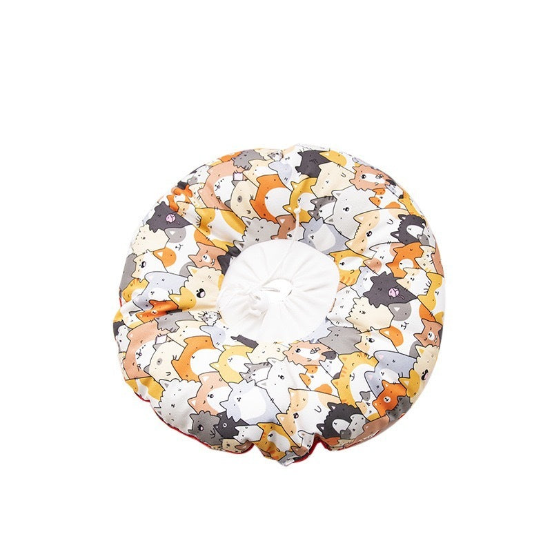 JMT-011914 Soft Cotton Flannel Cat Headgear in Blue - Cute Donut Pattern, Sizes XS to XL