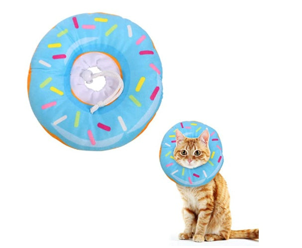 JMT-011914 Soft Cotton Flannel Cat Headgear in Blue - Cute Donut Pattern, Sizes XS to XL