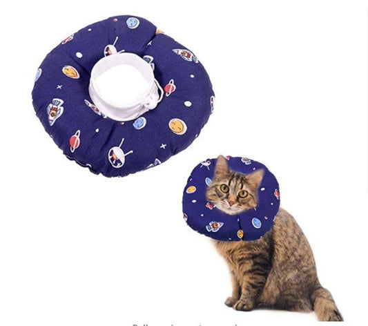 JMT-011914 Soft Cotton Flannel Cat Headgear in Blue - Cute Donut Pattern, Sizes XS to XL