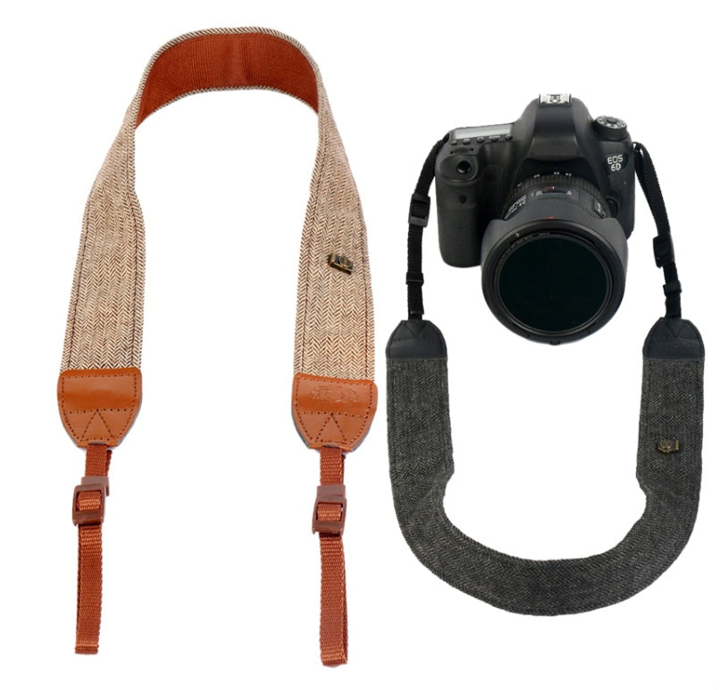 JMT-011978 Dark Grey and Brown Cotton SLR Digital Camera Shoulder Strap - 120 cm Length, 4 cm Width