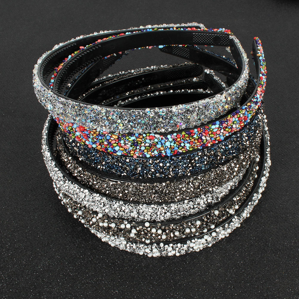 JMT-011978 Retro Semicircle Rhinestone Headband for Women - Colorful Diamond Design