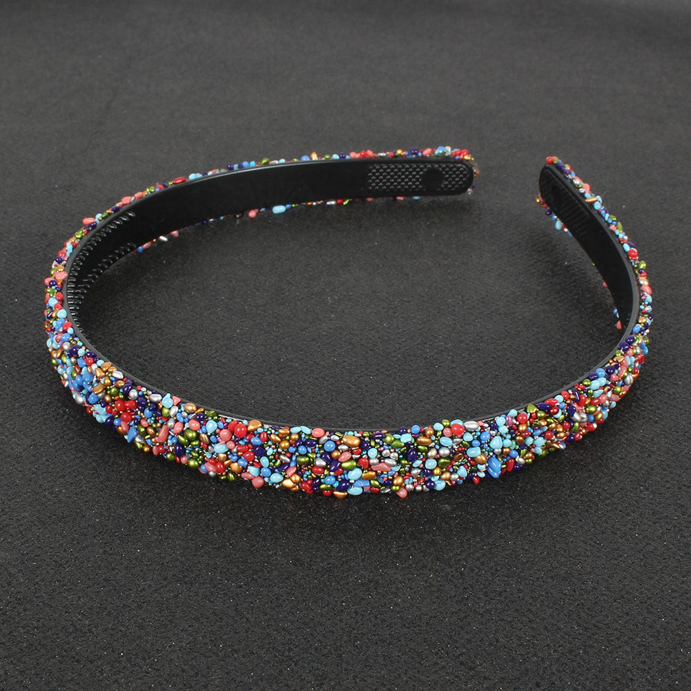 JMT-011978 Retro Semicircle Rhinestone Headband for Women - Colorful Diamond Design