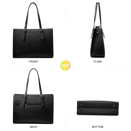 JMT-012426 Customizable PU Leather Laptop Tote Bag for Women - Large Capacity Office Handbag