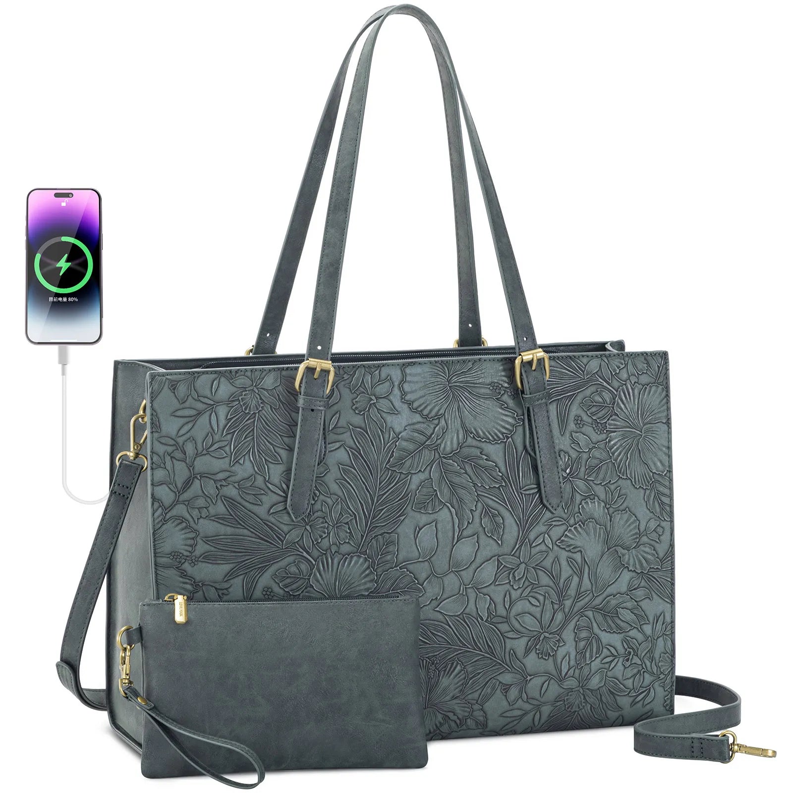 JMT-012426 Customizable PU Leather Laptop Tote Bag for Women - Large Capacity Office Handbag