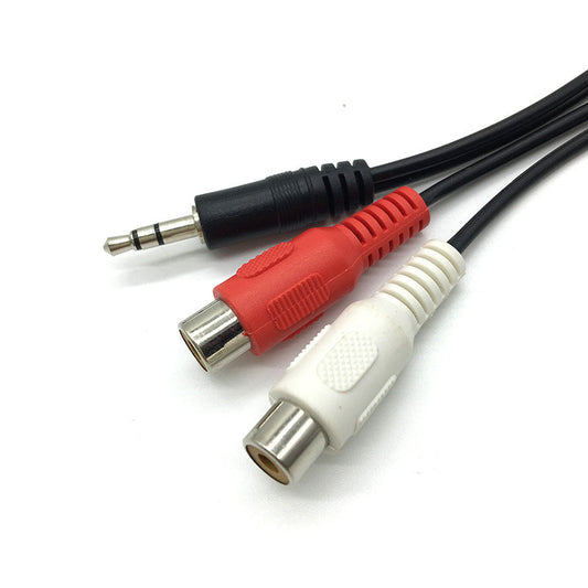 JMT-012618 3.5mm Stereo to Dual RCA Female Audio Cable, 0.2m, Pure Copper, Black PVC Wrap