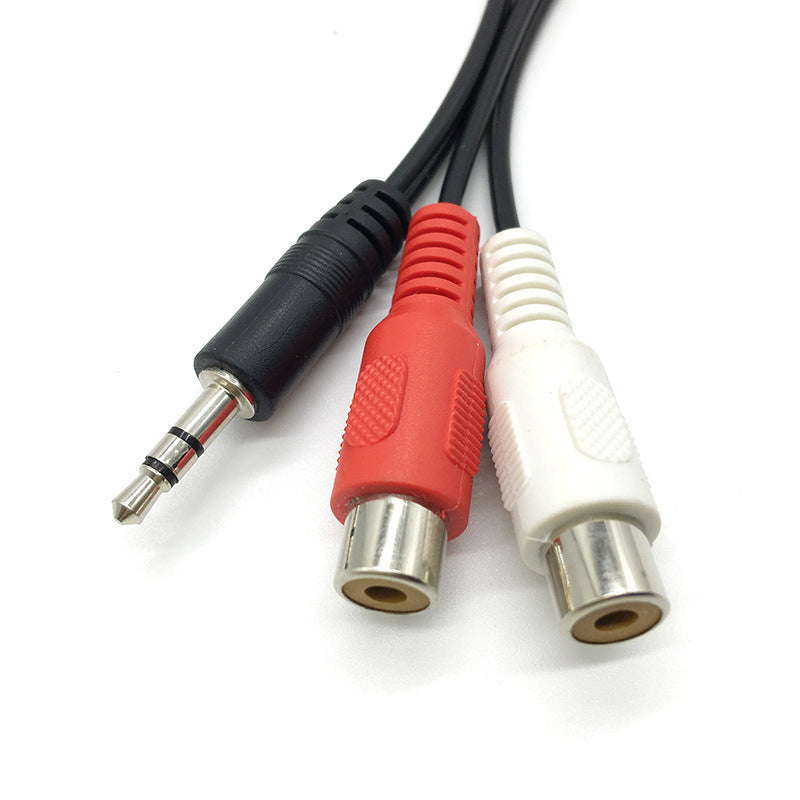 JMT-012618 3.5mm Stereo to Dual RCA Female Audio Cable, 0.2m, Pure Copper, Black PVC Wrap