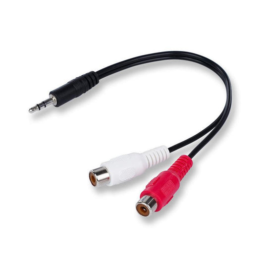 JMT-012618 3.5mm Stereo to Dual RCA Female Audio Cable, 0.2m, Pure Copper, Black PVC Wrap